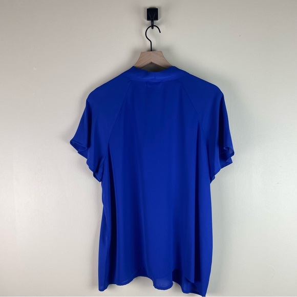 Pleione Flutter Sleeve Bow Tie Front Blouse Size XL Cobalt Blue - Picture 11 of 13